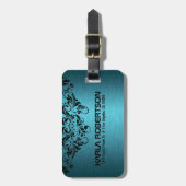 ブルーグリーンメタリック&ブラックレース ラゲッジタグ (正面縦)