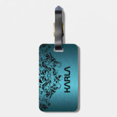 ブルーグリーンメタリック&ブラックレース ラゲッジタグ (裏面縦)
