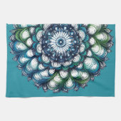 ブルーグリーンメダリオン – 抽象芸術 キッチンタオル (横)