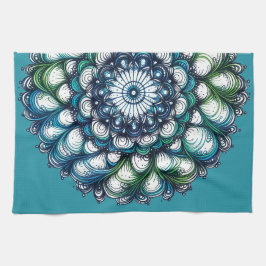 ブルーグリーンメダリオン – 抽象芸術 キッチンタオル
