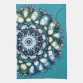 ブルーグリーンメダリオン – 抽象芸術 キッチンタオル (縦)