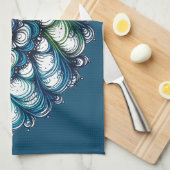 ブルーグリーンメダリオン – 抽象芸術 キッチンタオル (四つ折り)