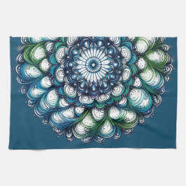 ブルーグリーンメダリオン – 抽象芸術 キッチンタオル