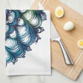 ブルーグリーンメダリオン – 抽象芸術 キッチンタオル (四つ折り)