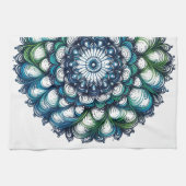 ブルーグリーンメダリオン – 抽象芸術 キッチンタオル (横)