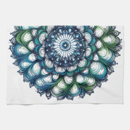 ブルーグリーンメダリオン – 抽象芸術 キッチンタオル