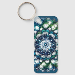 ブルーグリーンメダリオン – 抽象芸術 キーホルダー