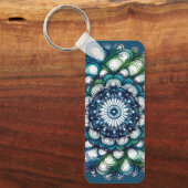 ブルーグリーンメダリオン – 抽象芸術 キーホルダー (正面)