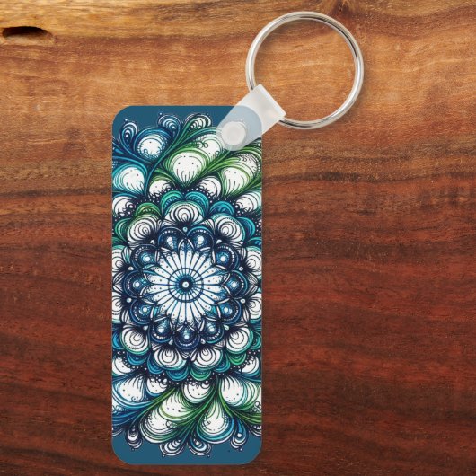 ブルーグリーンメダリオン – 抽象芸術 キーホルダー (裏面)