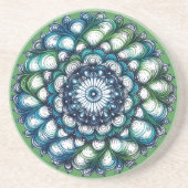 ブルーグリーンメダリオン – 抽象芸術 コースター (正面)