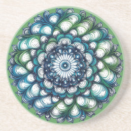 ブルーグリーンメダリオン – 抽象芸術 コースター