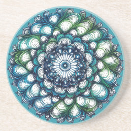 ブルーグリーンメダリオン – 抽象芸術 コースター
