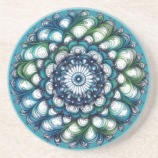 ブルーグリーンメダリオン – 抽象芸術 コースター (正面)