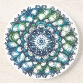 ブルーグリーンメダリオン – 抽象芸術 コースター (正面)