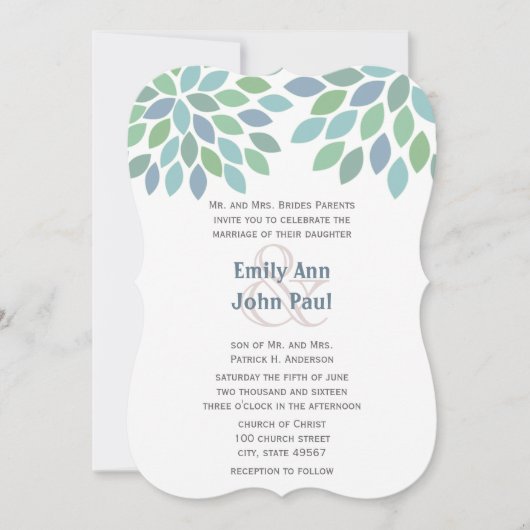 ブルーグリーンモダンツリー結婚式招待状 招待状 (正面)