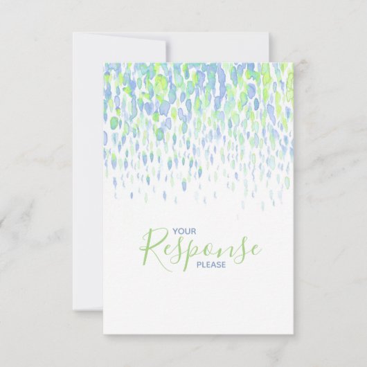 ブルーグリーンモダン抽象芸術ア結婚ートの返信RSVP 出欠カード (正面)