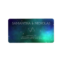 ブルーグリーンモダン抽象芸術結婚差出人住所 ラベル