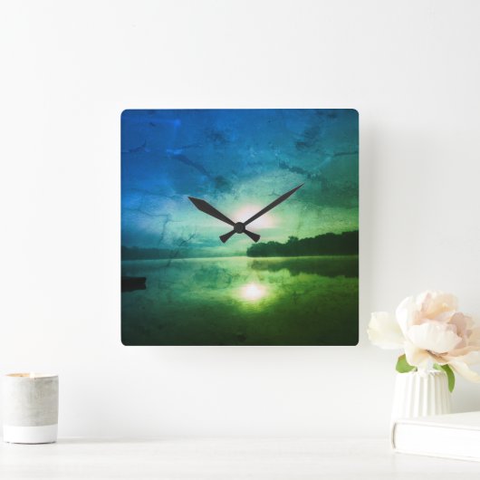 ブルーグリーンモーニングサンライズ抽象芸術at CT川 スクエア壁時計 (ホーム)