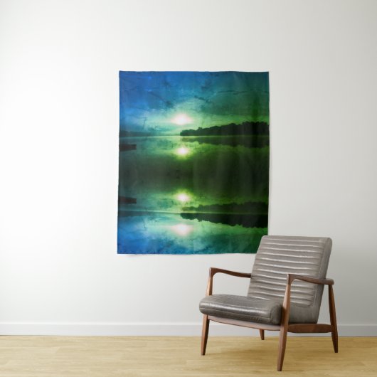 ブルーグリーンモーニングサンライズ抽象芸術at CT川 タペストリー (インサイチュ)