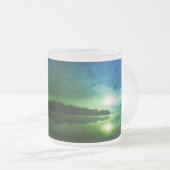 ブルーグリーンモーニングサンライズ抽象芸術at CT River M フロストグラスマグカップ (正面右)