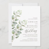 ブルーグリーンユーカリシンプル秋の結婚式 招待状 (正面)