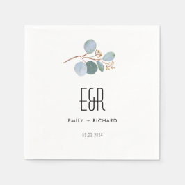 ブルーグリーンユーカリプトゥスフレームブラックオンホワイト スタンダードカクテルナプキン