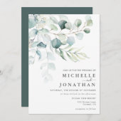 ブルーグリーンユーカリプトゥスブーケ結婚式招待状 招待状 (正面/裏面)