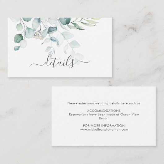 ブルーグリーンユーカリ結婚のエンクロージャカード エンクロージャーカード (正面/裏面)