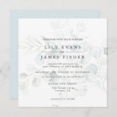 ブルーグリーンユーカリ葉のブーケ結婚の 招待状 (正面/裏面)