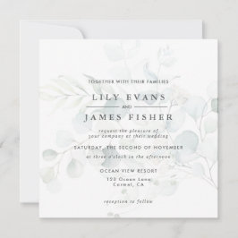 ブルーグリーンユーカリ葉のブーケ結婚の 招待状