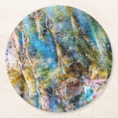ブルーグリーンラブラドーライトジェムストーン ラウンドペーパーコースター (正面)