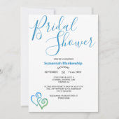 ブルーグリーンリンクハートブライダルシャワーテンプレート 招待状 (正面)