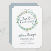 ブルーグリーンリースファーストライス式 招待状 (正面/裏面)