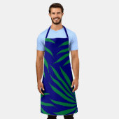 ブルーグリーンリーフの部族模様アフリカ模様 エプロン (着用した状態)
