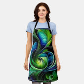 ブルーグリーンリーフィー抽象芸術 エプロン (着用した状態)