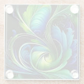 ブルーグリーンリーフィー抽象芸術 ガラスコースター (裏面)