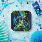 ブルーグリーンリーフ抽象芸術ハッピーアニバーサリー ペーパープレート (パーティー)