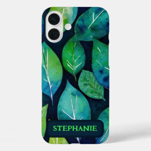ブルーグリーンリーフ自然植物禅アートギフト iPhone 16 PLUSケース