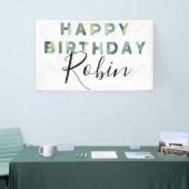 ブルーグリーンレターズシンプル誕生日 横断幕 (トレードショー)