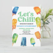 ブルーグリーンレッツチルポップシクル誕生日パーティー 招待状 (スタンド正面)