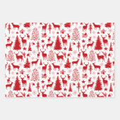 ブルーグリーンレッドトナカイの森モダン林 ラッピングペーパーシート (正面3)