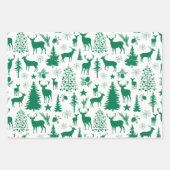 ブルーグリーンレッドトナカイの森モダン林 ラッピングペーパーシート (正面2)