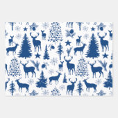 ブルーグリーンレッドトナカイの森モダン林 ラッピングペーパーシート (正面)