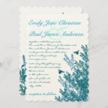 ブルーグリーンワイルドフラワーズミツバチ結婚式招待状#2