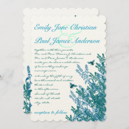 ブルーグリーンワイルドフラワーズミツバチ結婚式招待状#2 招待状