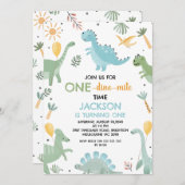 ブルーグリーンワンディノダニ恐竜1歳 招待状 (正面/裏面)