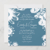 ブルーグリーンヴィンテージフラワーウェディング 招待状 (正面)