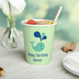 ブルーグリーン噴出鯨誕生日パーティーカップ 紙コップ