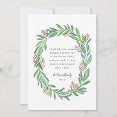 ブルーグリーン図解入りの、写真付きのフローラリースフォトホリデー 招待状 (正面)