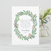 ブルーグリーン図解入りの、写真付きのフローラリースフォトホリデー 招待状 (スタンド正面)